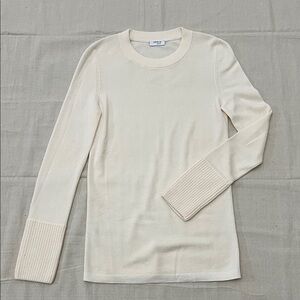 AKRIS Punto Cream Ivory Ribbed Cuff Crewneck Sweater Size 6